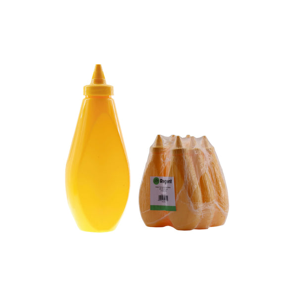 REGENT PLASTIC FLAT SQUEEZE BOTTLE YELLOW WITH WITCH HAT CAP 6 PACK, (500ML)