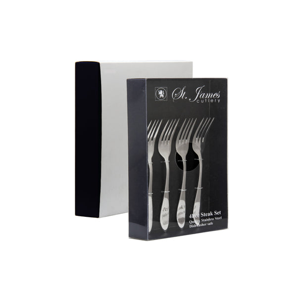 ST. JAMES CUTLERY KENSINGTON 4 PIECE STEAK FORKS IN A GIFT BOX