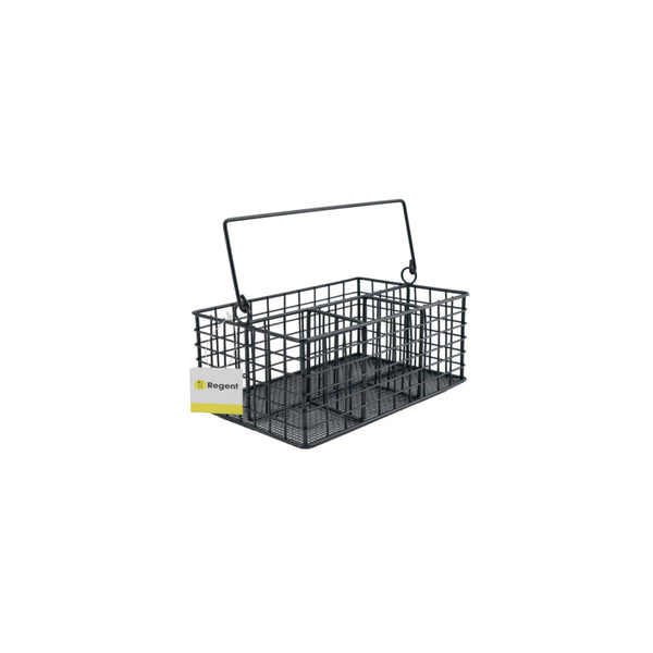 REGENT KITCHEN WIRE CUTLERY CADDY WITH HANDLE POWDER COATED BLACK, (220/100X230X145MM)