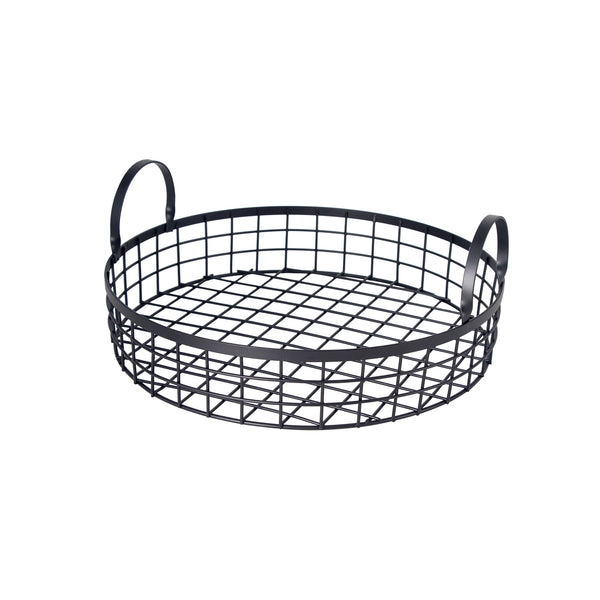 REGENT KITCHEN VINTAGE ROUND WIRE MESH TRAY WITH HANDLES POWDER COATED BLACK, (70X360MM DIA)