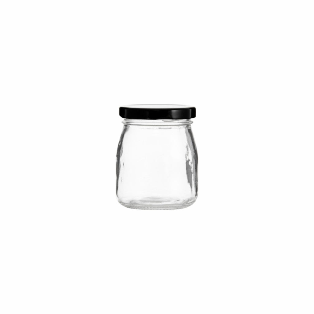 REGENT GLASS ROUND JAR WITH BLACK LID,12 PACK, 180ML (87X60MM DIA)