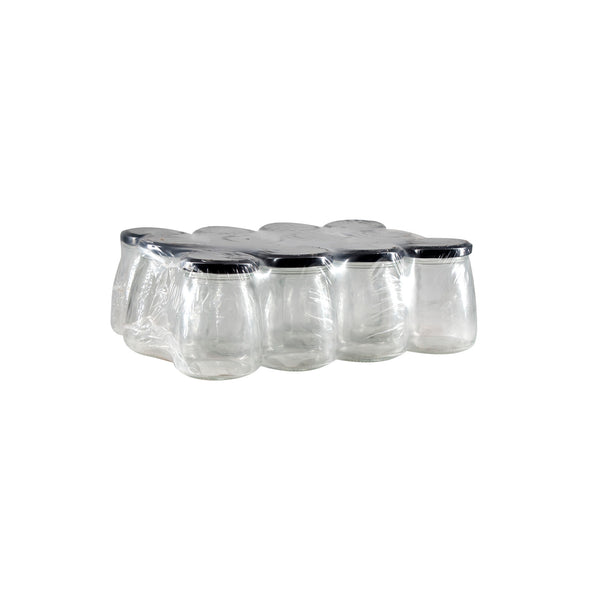 REGENT GLASS ROUND JAR WITH BLACK LID 12 PACK, 180ML (75X60MM DIA)