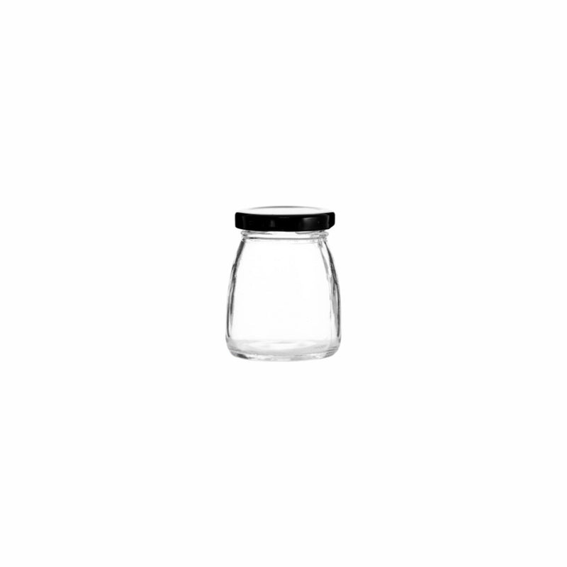 REGENT GLASS ROUND JAR WITH BLACK LID 12 PACK, 100ML (75X55MM DIA)