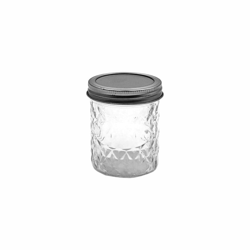 REGENT GLASS QUILTED CRYSTAL JELLY PRESERVE JAR WITH LID & BAND 6 PACK, 240ML (110X75MM DIA)