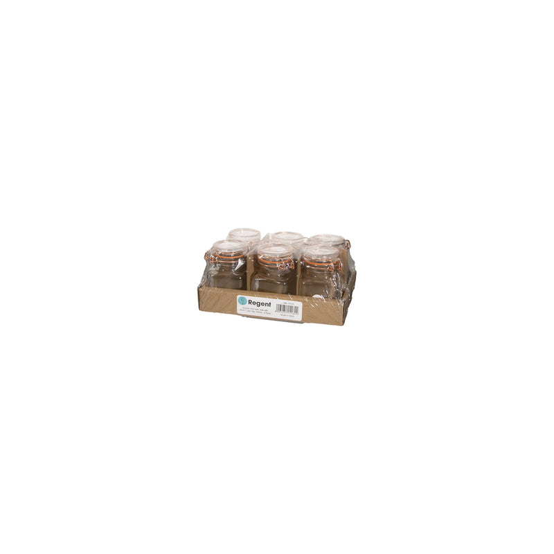 REGENT GLASS SQUARE HERMETIC JARS WITH ROSE GOLD CLIP 6 PACK, 100ML (80X50X50MM)