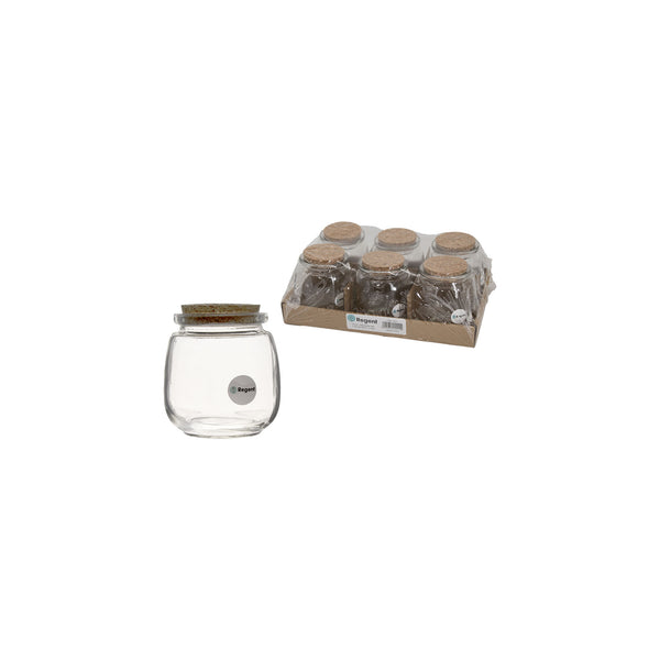 REGENT GLASS ROUND BOTTLES WITH CORK LIDS 6 PACK, 260ML (90X90MM DIA)