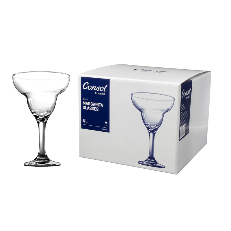 CONSOL TIJUANA MARGARITA STEM COCKTAIL GLASS 4 PACK, (335ML)