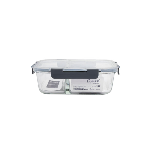 CONSOL MADRID 2 DIVISION STORAGE CONTAINER WITH CLIP ON LID, 1.36LT (230X175X76MM)