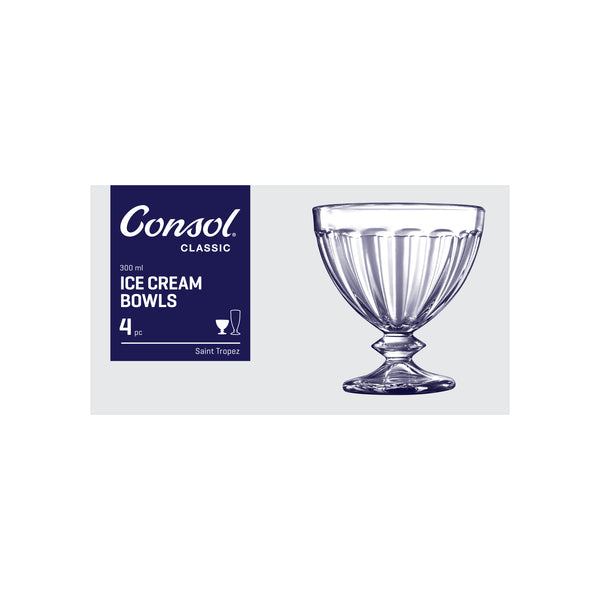 CONSOL SAINT TROPEZ ICE CREAM BOWL 4 PACK, (300ML)