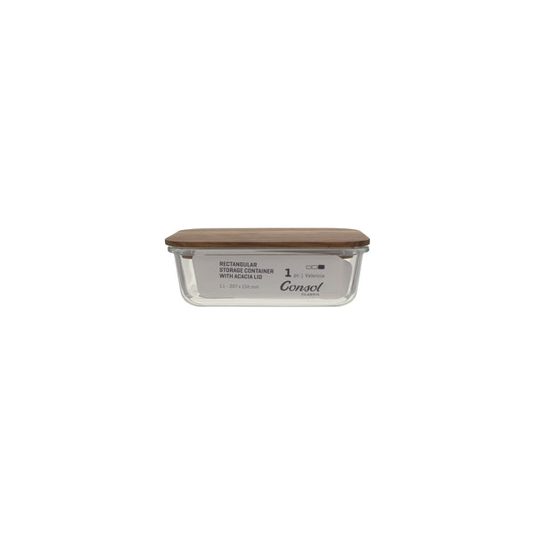 CONSOL VALENCIA RECT. FOOD STORAGE CONTAINER WITH ACACIA LIDS, 370ML (150X108X54MM)