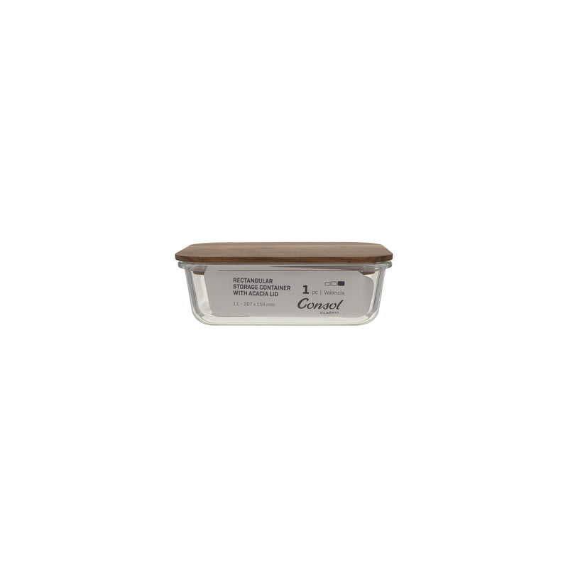 CONSOL VALENCIA RECT. FOOD STORAGE CONTAINER WITH ACACIA LIDS, 370ML (150X108X54MM)