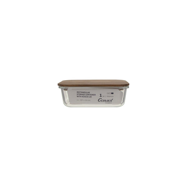 CONSOL VALENCIA RECT. FOOD STORAGE CONTAINER WITH ACACIA LIDS, 1040ML (200X150X70MM)
