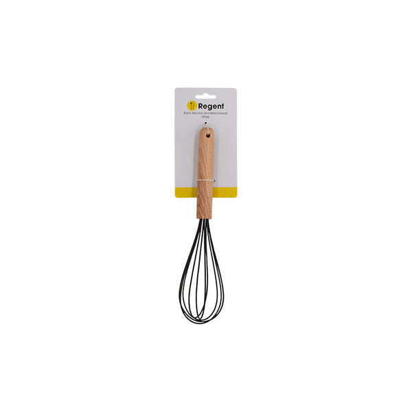 REGENT KITCHEN WHISK BLACK SILICONE AND BEECH WOOD HANDLE, (260X60X60MM)