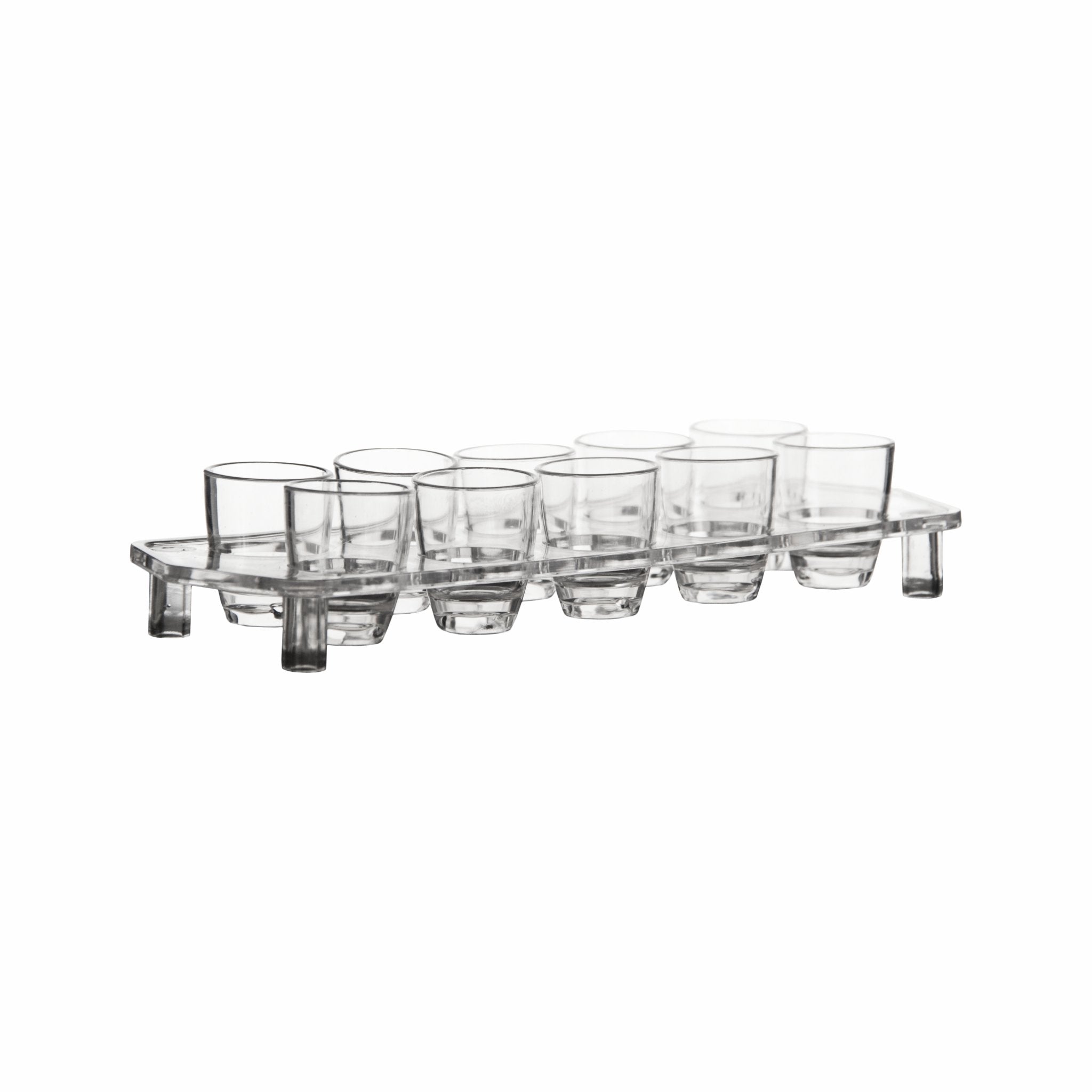 BAR BUTLER 10 CLEAR PLASTIC SHOT GLASSES 25ML ON A TRAY 11PCS SET