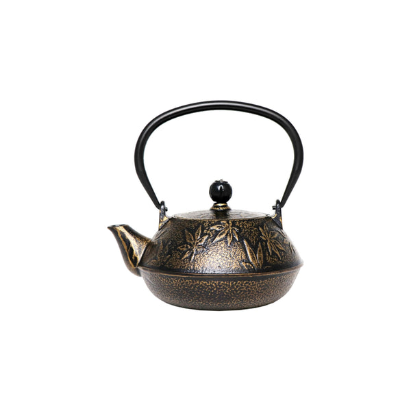 REGENT CAST IRON CHINESE TEAPOT FLOWER GOLD/BRONZE WITH BLACK HANDLE, (650ML)