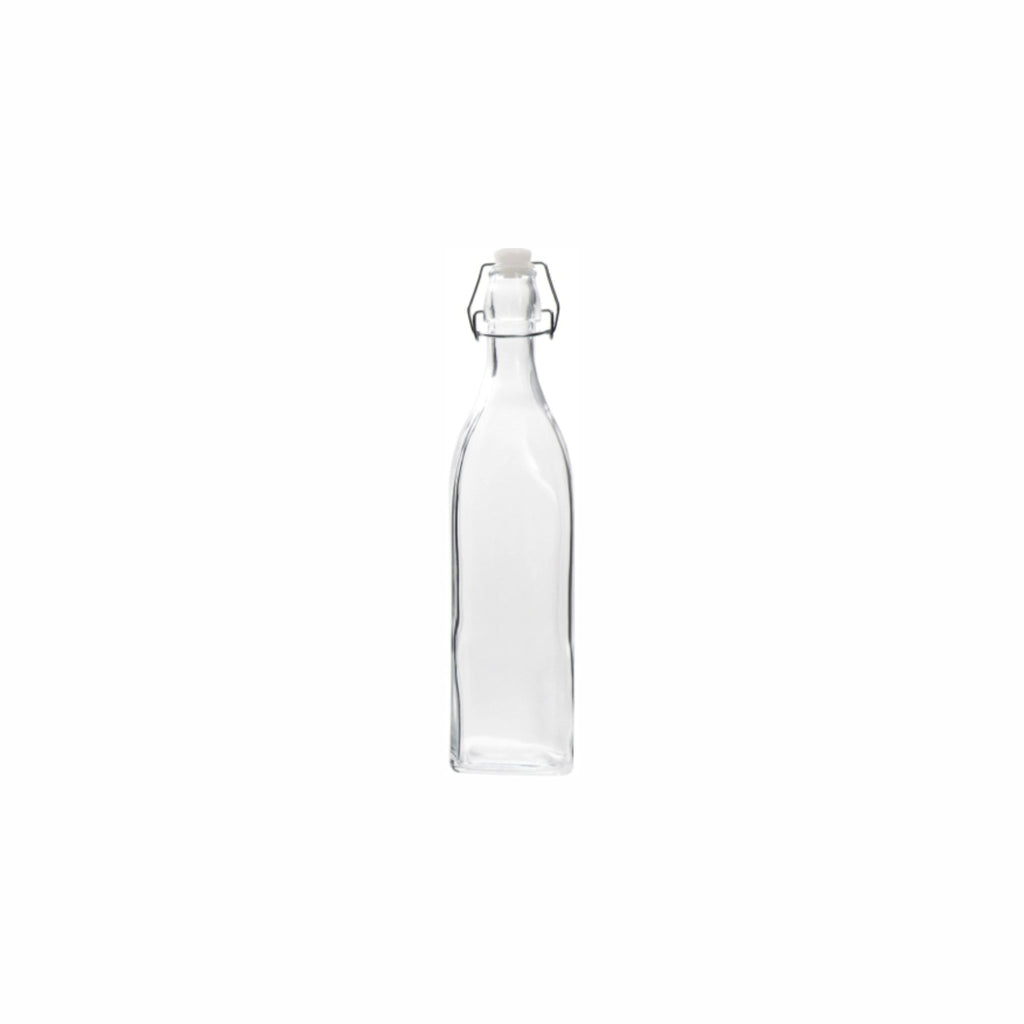 REGENT GLASS SQUARE BOTTLE WITH CLIP-TOP LID, 500ML (270X65X65MM)