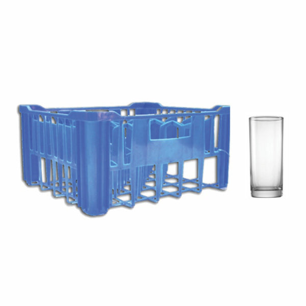 REGENT BLUE PLASTIC CRATE WITH HI BALL TUMBLERS, 30'S (270ML)