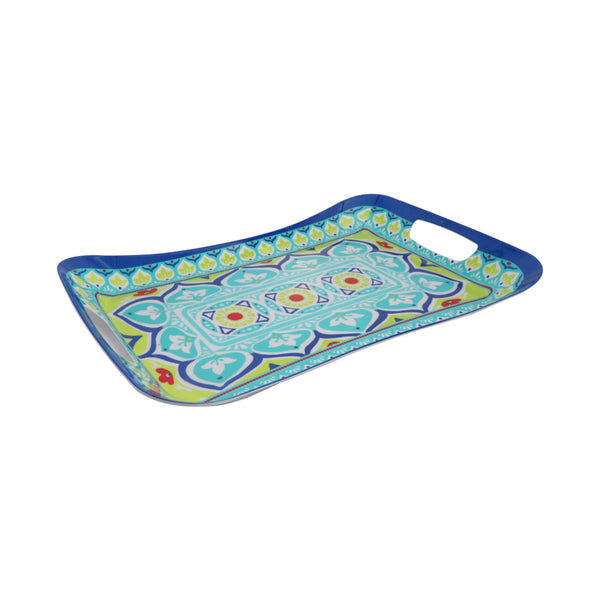 MELAMINE SERVING TRAY BLUE MOROCCAN MANDALA, (450X310X39MM)