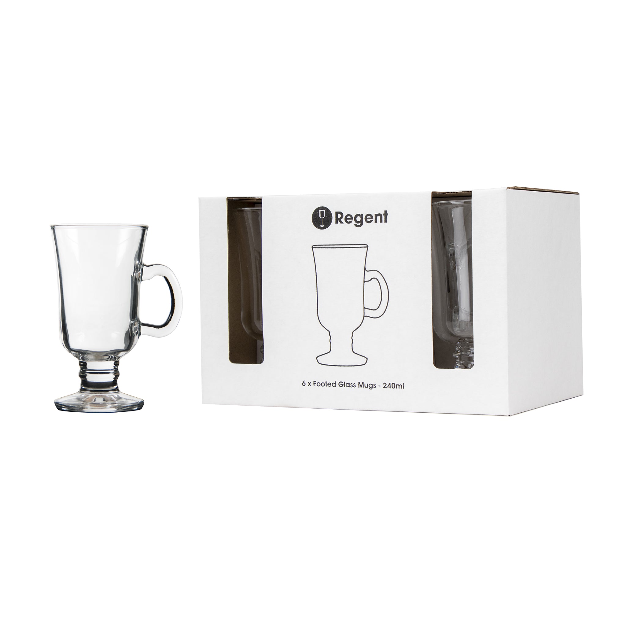 REGENT FOOTED GLASS MUGS 6PK, 240ML
