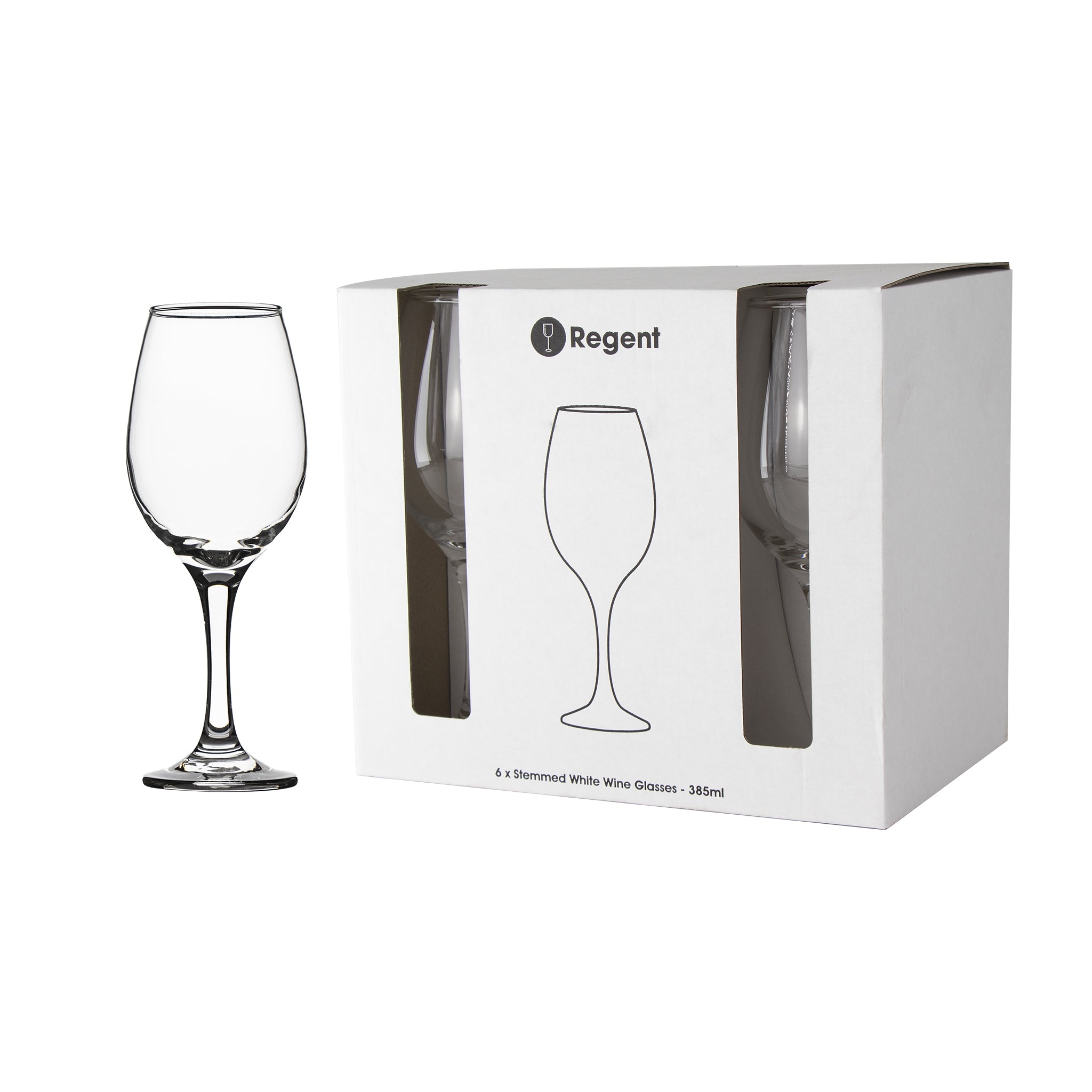 REGENT STEMMED WHITE WINE GLASSES 6PK, 385ML