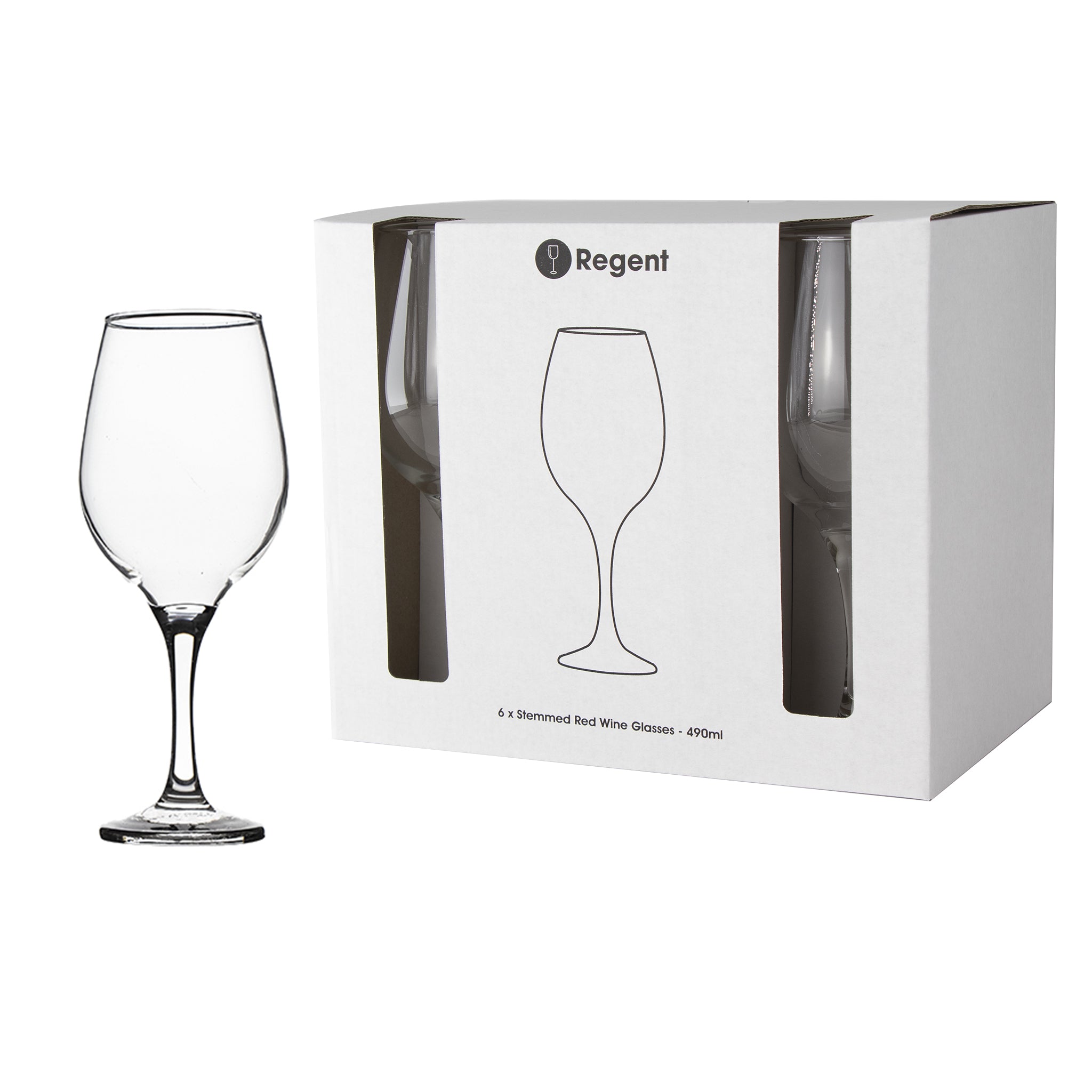REGENT STEMMED RED WINE GLASSES 6PK, 490ML