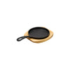 REGENT COOKWARE CAST IRON FRYING PAN WITH HANDLE ON BIRCH WOOD BOARD, (225X130MM:DX15MM)