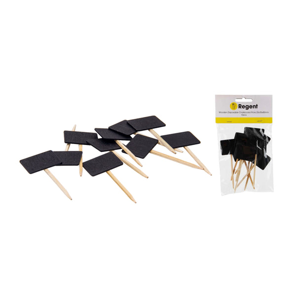 REGENT DISPOSABLE WOODEN CHALKBOARD PICKS 10PCS, (85X25X35MM)