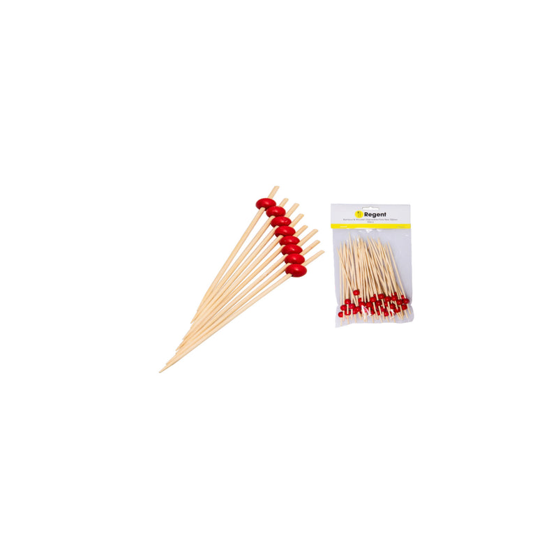REGENT DISPOSABLE BAMBOO PICKS WITH RED BEADS 50PCS, (150MM)