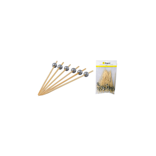 REGENT BAMBOO DISPOSABLE PICKS WITH SILVER BEADS 50PCS, (150MM)