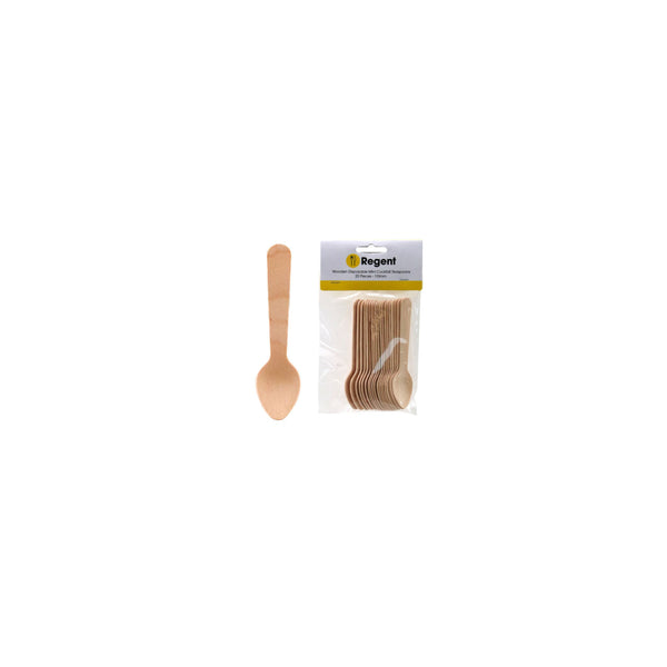 REGENT DISPOSABLE BAMBOO MINI COCKTAIL TEASPOONS 20PCS, (110MM)