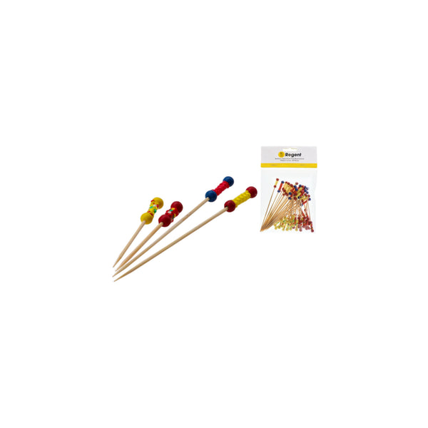 REGENT DISPOSABLE BAMBOO PICKS BEAD & BRAID MIXED COLOURS & 2 SIZES 48PCS, (24X70MM | 24X120MM)