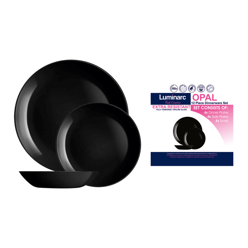 LUMINARC OPAL BLACK DINNERWARE 12 PIECE SET HCS Home and Catering