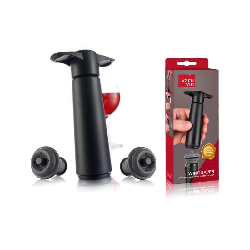 VACU VIN BLACK WINE SAVER GIFT PACK, (1 PUMP + 2 WINE STOPPERS)