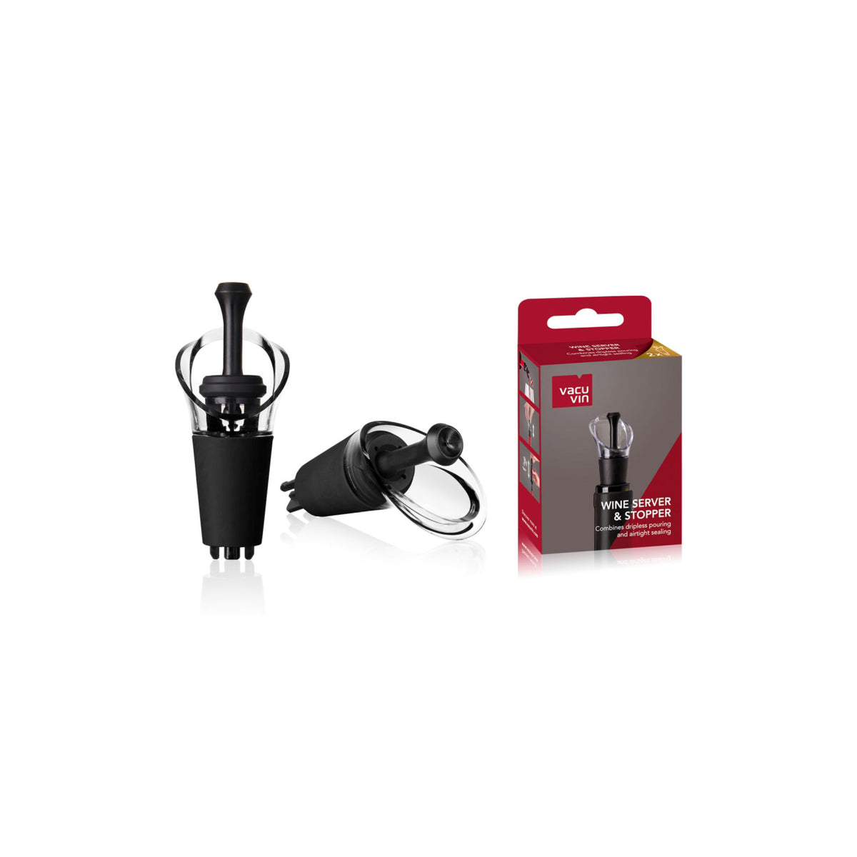 VACU VIN WINE SERVER & STOPPER BLACK 2PK