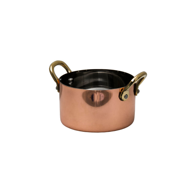REGENT COOKWARE MINI POT WITH 2 HANDLES WITH LID ST STEEL COPPER PLATED, (90MM:DX52.5MM)