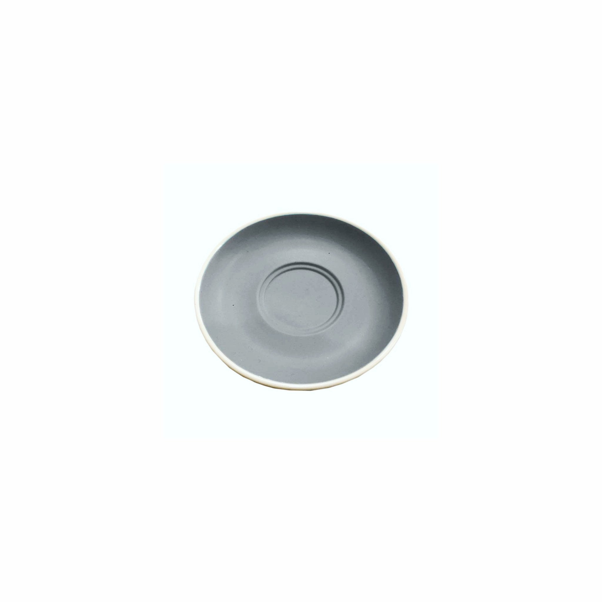 REGENT STONEWARE CAP. & LONG BLACK DOUBLE WELL SAUCER MATT GREY EACH, 140MM DIA