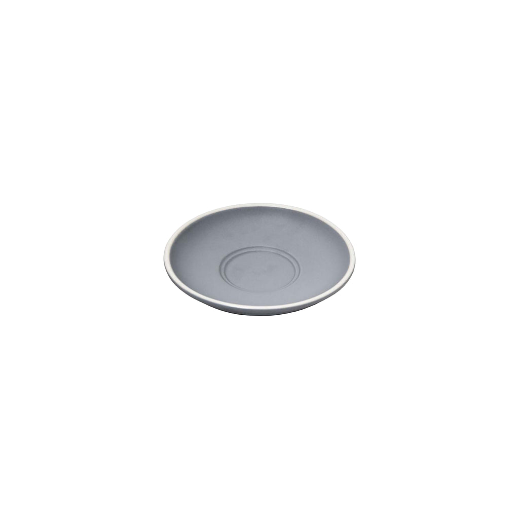 REGENT STONEWARE CAP. & LONG BLACK DOUBLE WELL SAUCER MATT GREY 6 PACK, (140MM DIA)