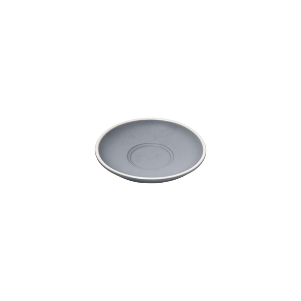 REGENT STONEWARE CAP. & LONG BLACK DOUBLE WELL SAUCER MATT GREY 6 PACK, (140MM DIA)