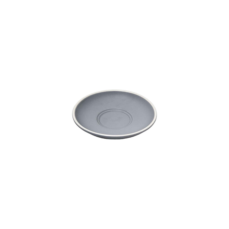 REGENT STONEWARE CAP. & LONG BLACK DOUBLE WELL SAUCER MATT GREY 6 PACK, (140MM DIA)
