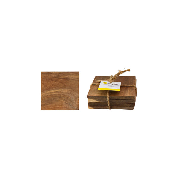 REGENT ACACIA WOOD COASTERS SQUARE 4 PIECE SET, (100X100X8MM)