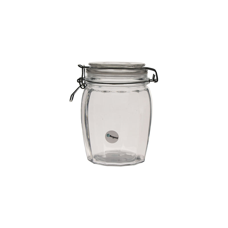 REGENT FACETED HERMETIC GLASS CANISTER WITH CLIP SEAL AND GLASS  LID, 800ML (112X112X152MM)