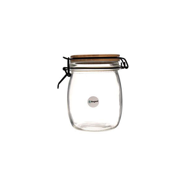 REGENT HERMETIC GLASS CANISTER WITH BAMBOO LID AND BLACK CLIP, 750ML (140X110MM DIA)