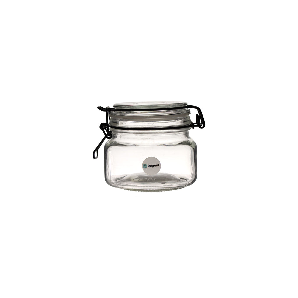 REGENT HERMETIC CANISTER WITH GLASS LID AND BLACK CLIP, 500ML (100X125X110MM DIA)