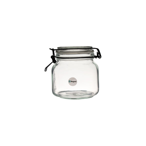 REGENT HERMETIC CANISTER WITH GLASS LID AND BLACK CLIP, 750ML (123X125X110MM DIA)
