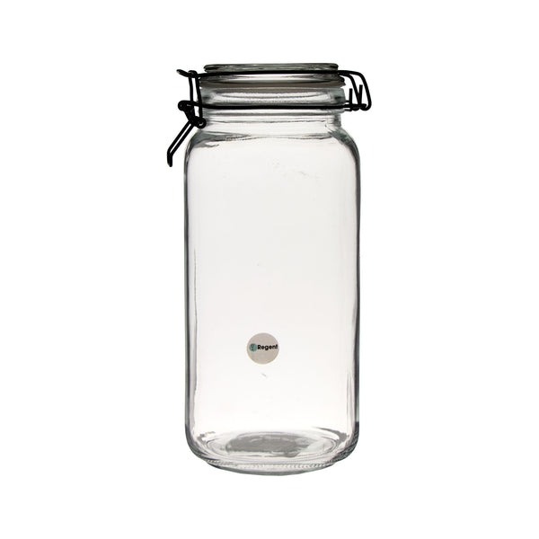 REGENT HERMETIC CANISTER WITH GLASS LID AND BLACK CLIP, 2,1LT (255X125X110MM DIA)