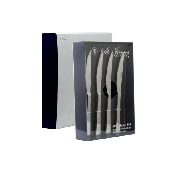 ST. JAMES CUTLERY CAMBRIDGE 18/10 4 PACK STEAK KNIVES IN GIFT BOX
