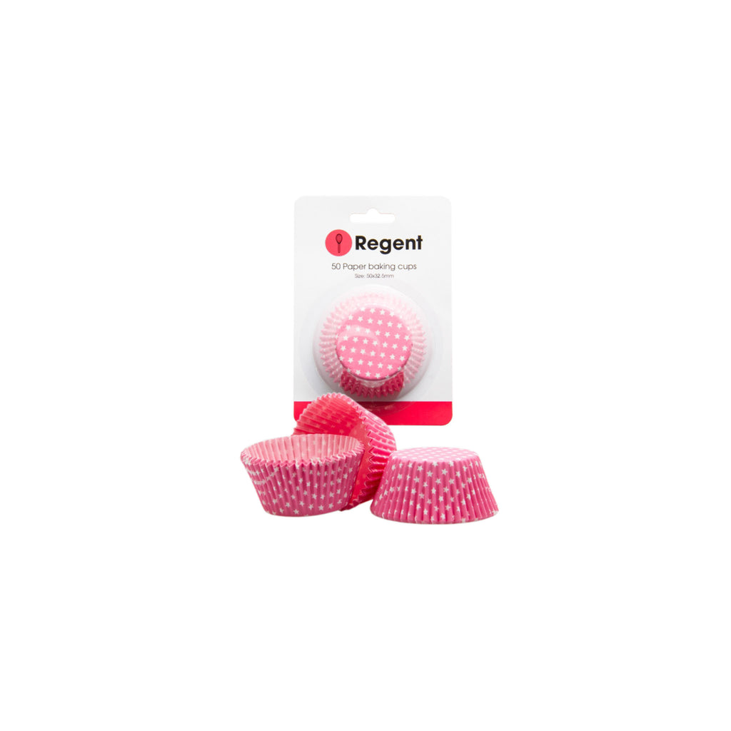 REGENT CAKE CUPS PINK WITH WHITE STARS 50 PIECE, (50X32.5MM)