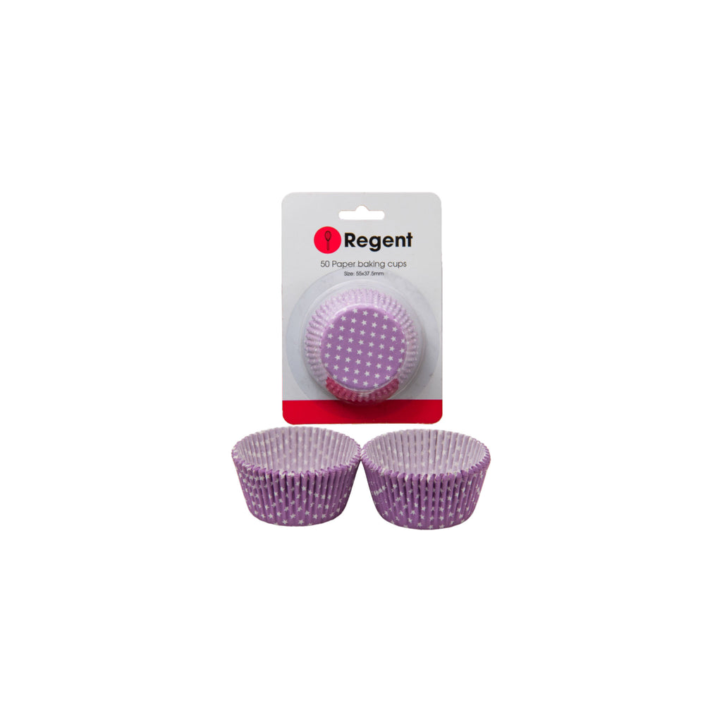 REGENT CAKE CUPS LILAC WITH WHITE STARS 50 PIECE, (55X37.5MM)