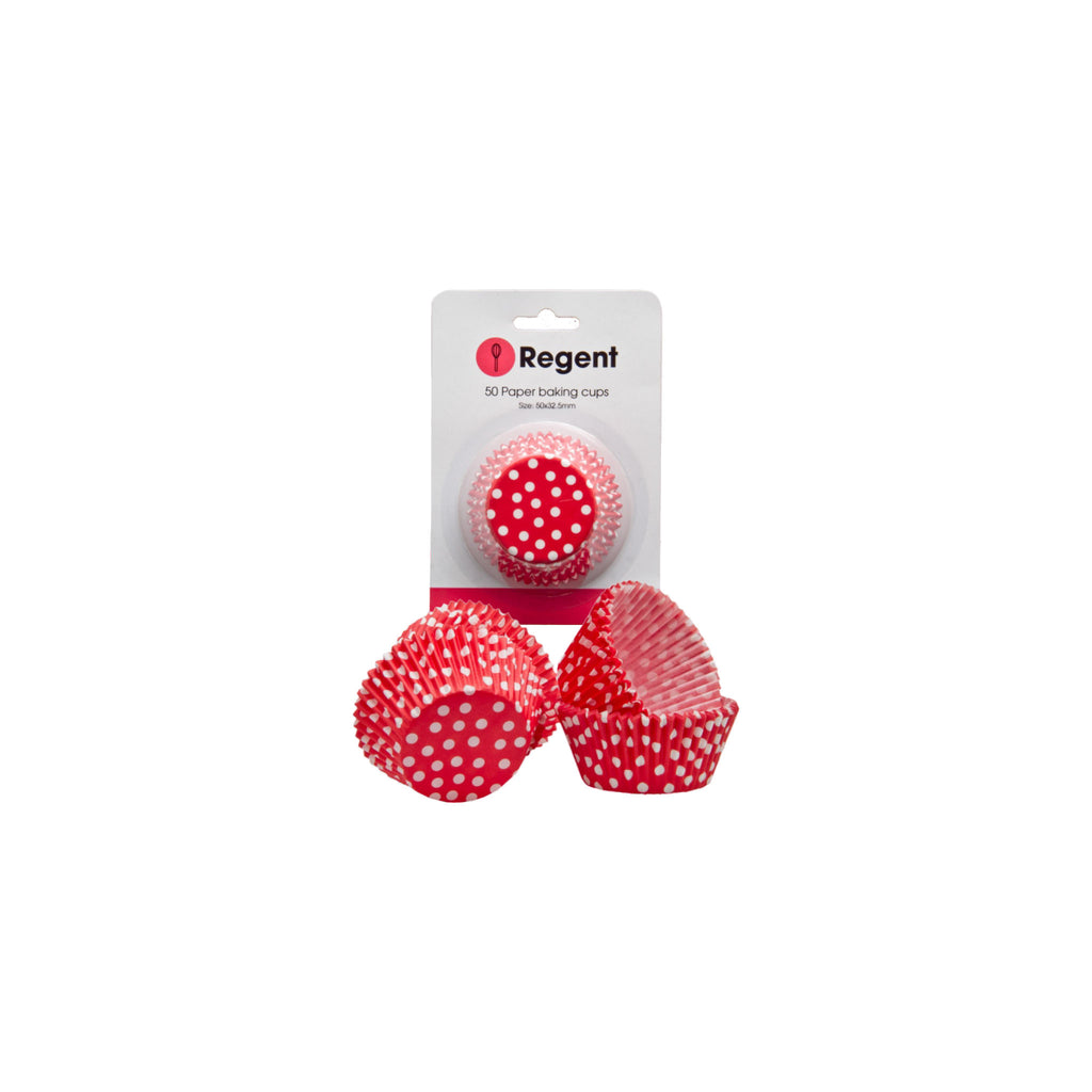 REGENT CAKE CUPS RED WITH WHITE DOTS 50 PIECE, (50MM:DX32.5MM)