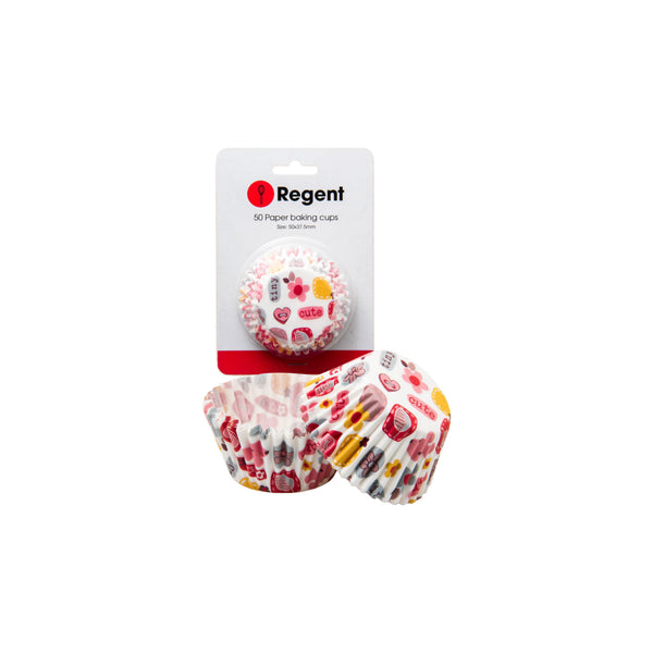 REGENT CAKE CUPS WHITE WITH MOTIFFS 50 PIECES, (50X37.5MM)